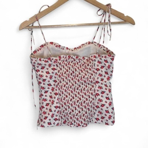 Zara Red & White Floral Corset Linen Blend Top Size XS - Picture 2 of 8
